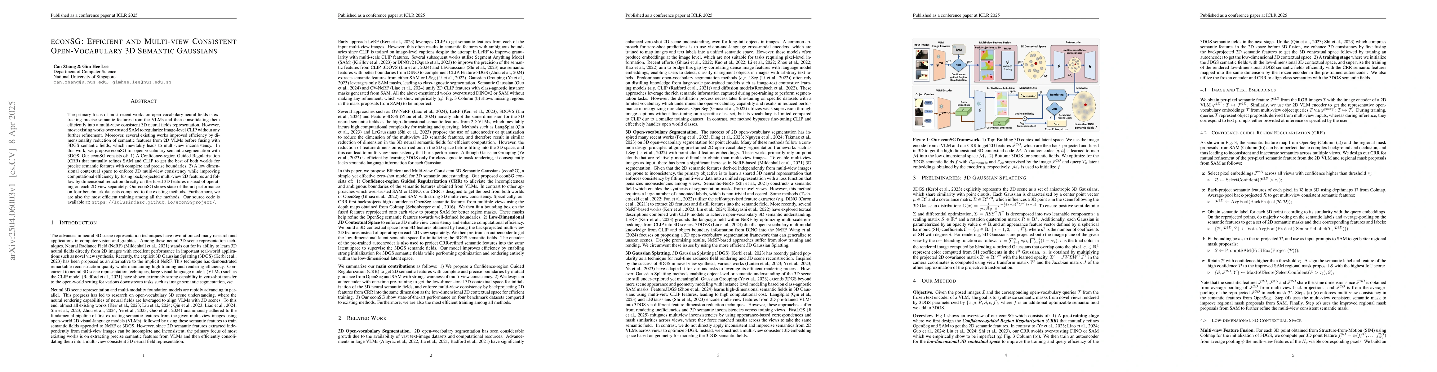 Thumbnail for econSG: Efficient and Multi-view Consistent Open-Vocabulary 3D Semantic
  Gaussians