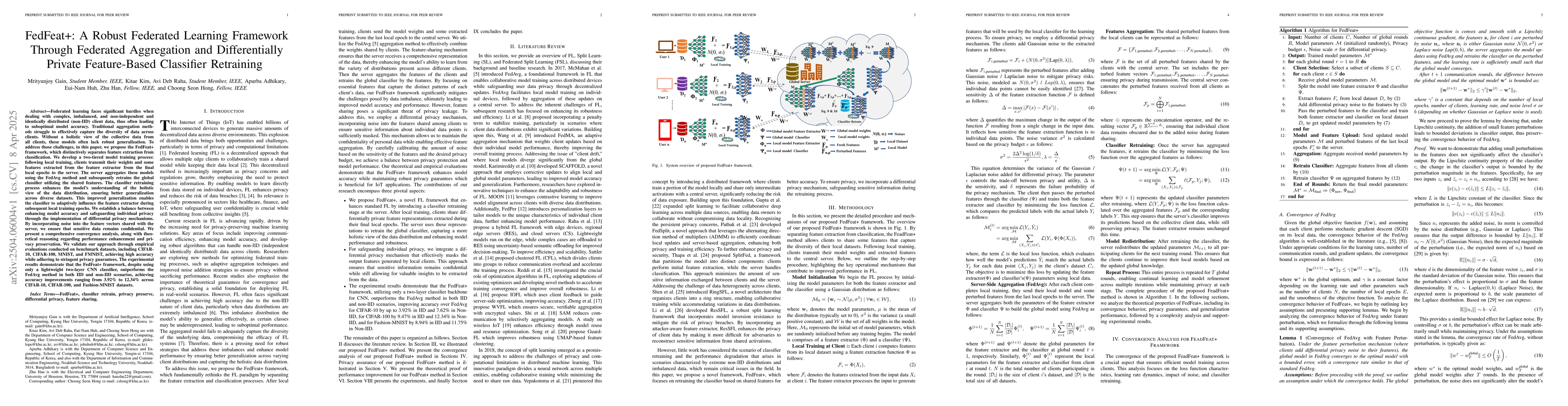 Thumbnail for FedFeat+: A Robust Federated Learning Framework Through Federated
  Aggregation and Differentially Private Feature-Based Classifier Retraining