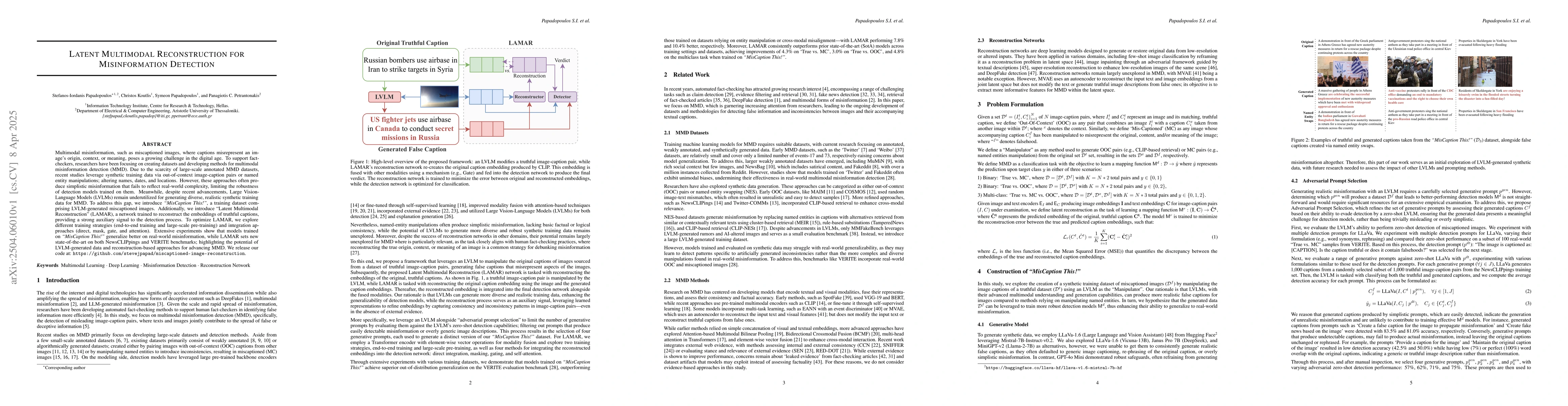 Thumbnail for Latent Multimodal Reconstruction for Misinformation Detection