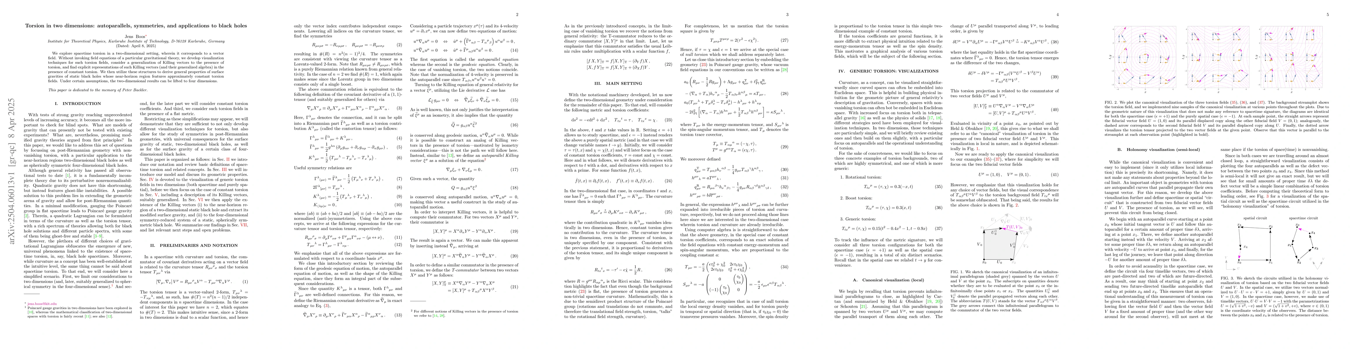 Thumbnail for Torsion in two dimensions: autoparallels, symmetries, and applications
  to black holes