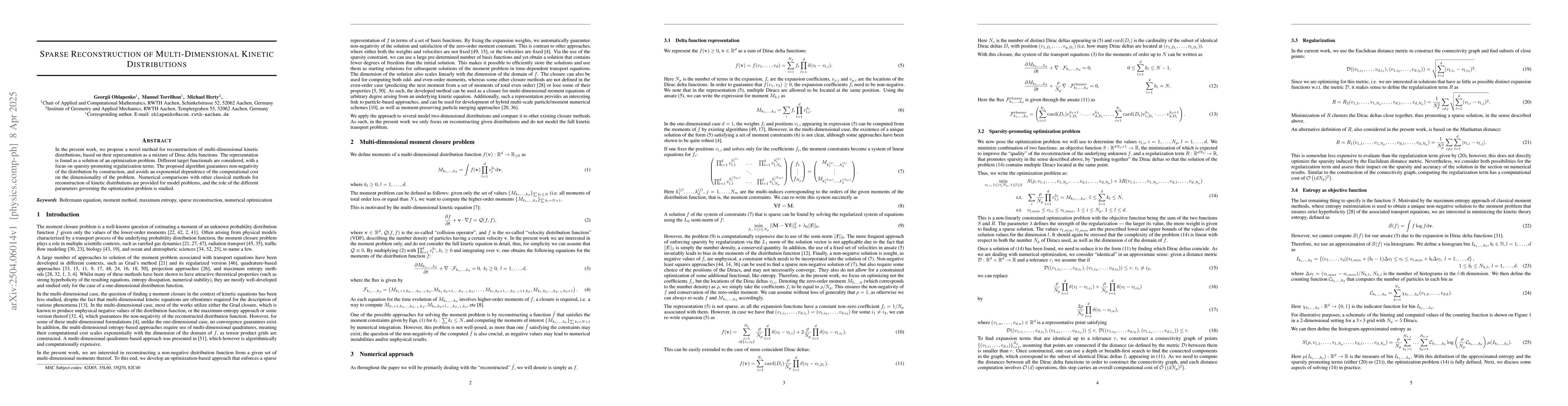 Thumbnail for Sparse Reconstruction of Multi-Dimensional Kinetic Distributions