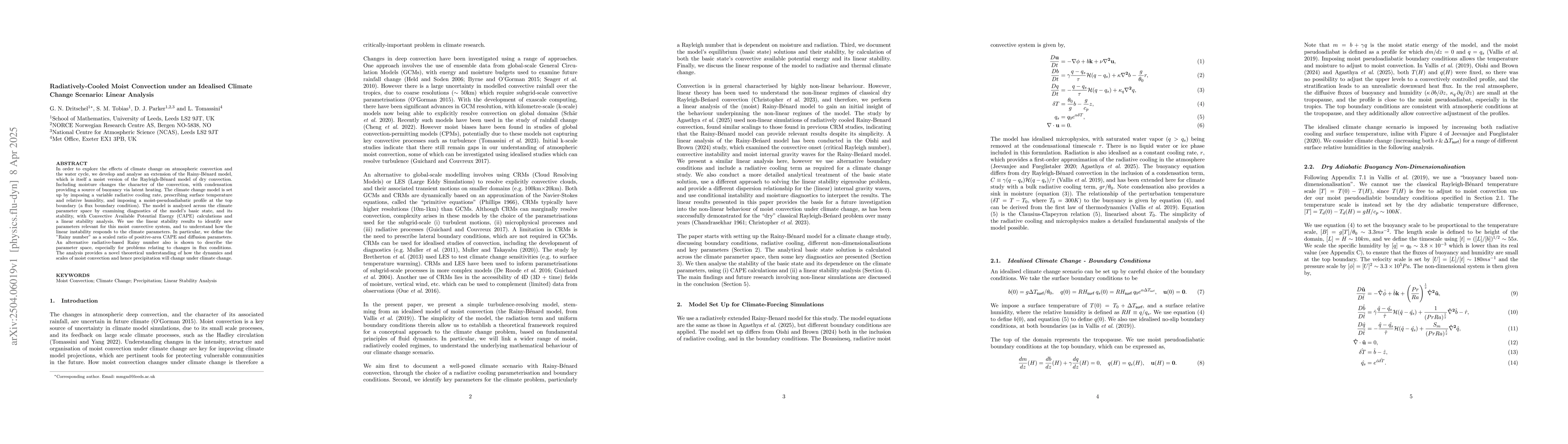 Thumbnail for Radiatively-Cooled Moist Convection under an Idealised Climate Change
  Scenario: Linear Analysis