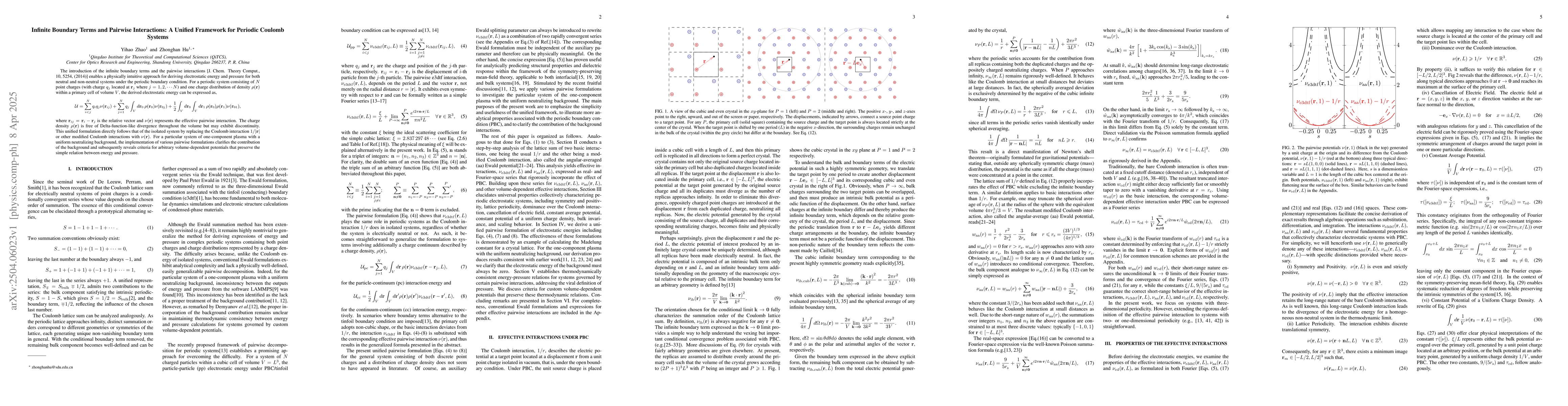 Thumbnail for Infinite Boundary Terms and Pairwise Interactions: A Unified Framework
  for Periodic Coulomb Systems