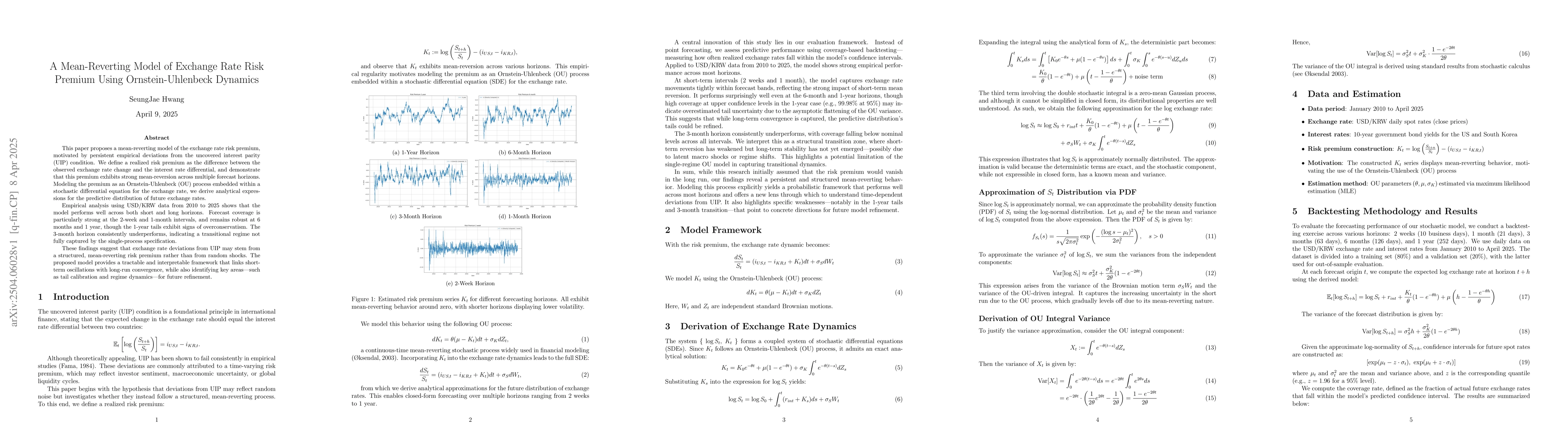 Thumbnail for A Mean-Reverting Model of Exchange Rate Risk Premium Using
  Ornstein-Uhlenbeck Dynamics