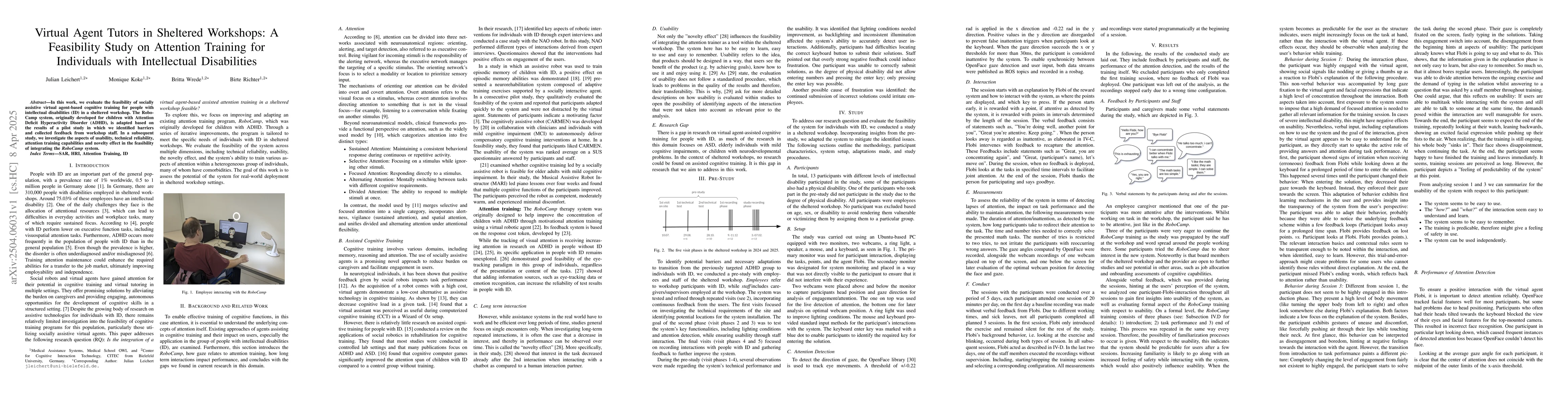 Thumbnail for Virtual Agent Tutors in Sheltered Workshops: A Feasibility Study on
  Attention Training for Individuals with Intellectual Disabilities