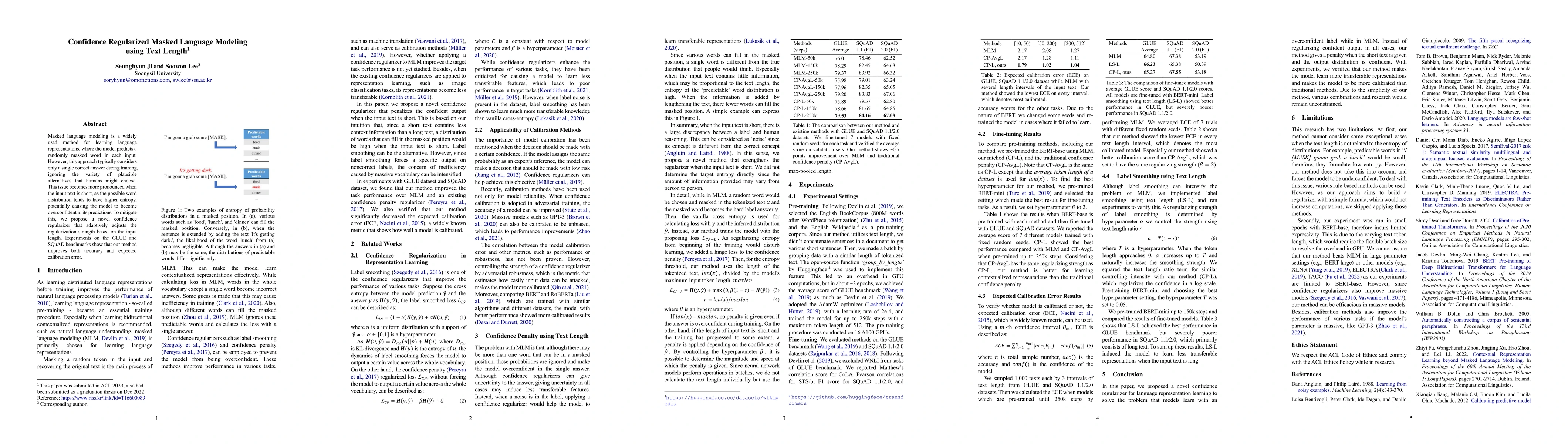 Thumbnail for Confidence Regularized Masked Language Modeling using Text Length