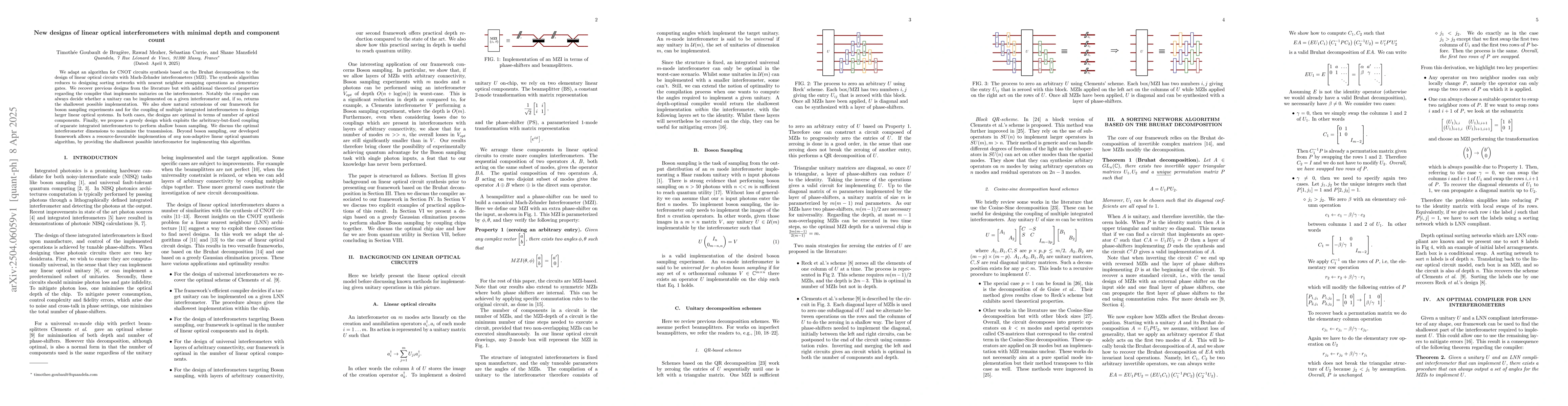 Thumbnail for New designs of linear optical interferometers with minimal depth and
  component count