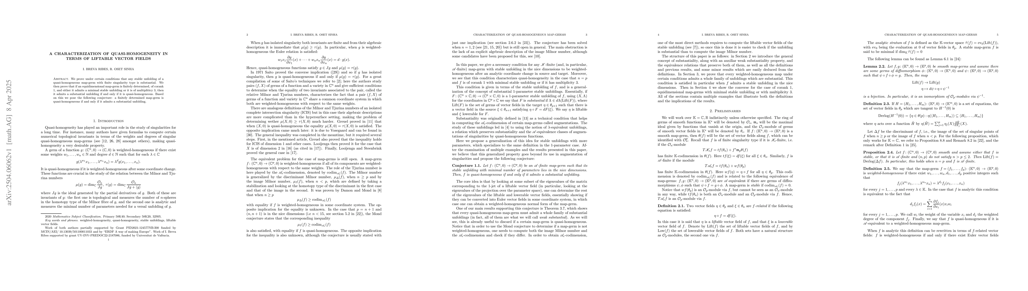 Thumbnail for A characterization of quasi-homogeneity in terms of liftable vector
  fields