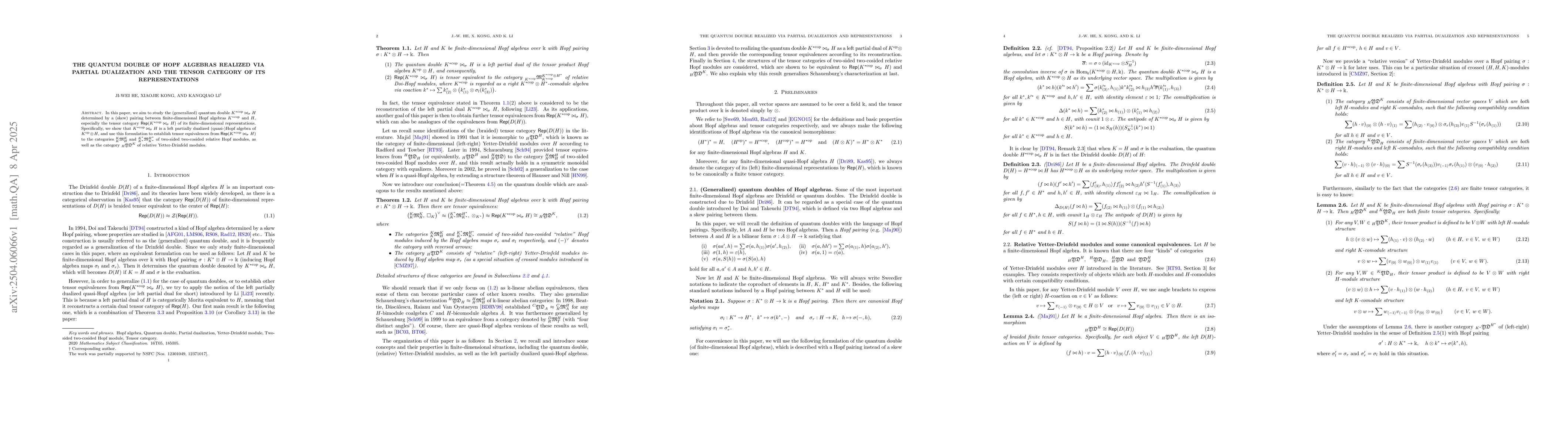Thumbnail for The Quantum Double of Hopf Algebras Realized via Partial Dualization and
  the Tensor Category of Its Representations