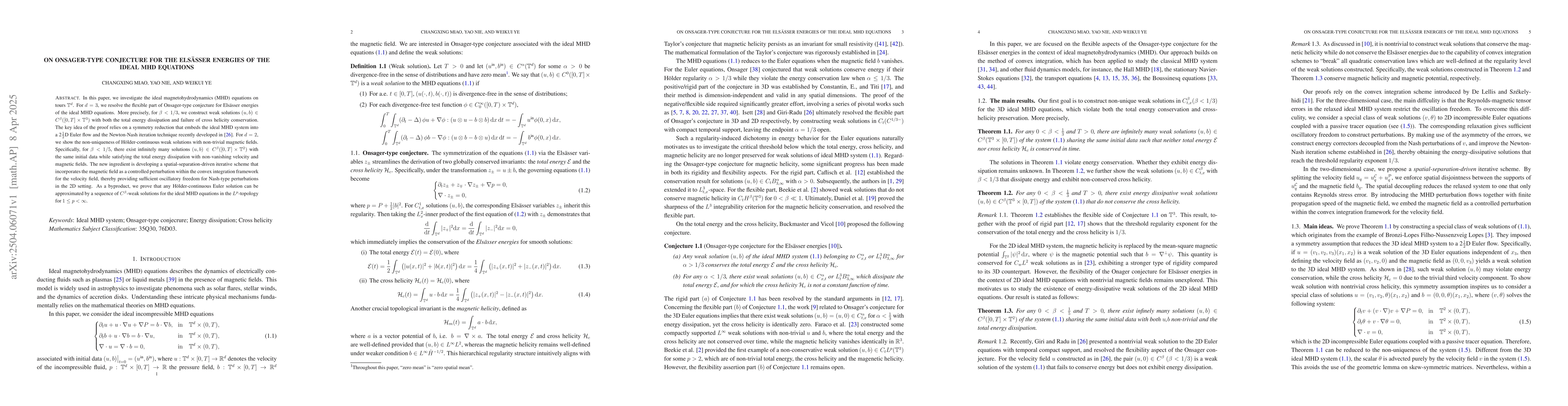 Thumbnail for On Onsager-type conjecture for the Elsässer energies of the ideal
  MHD equations