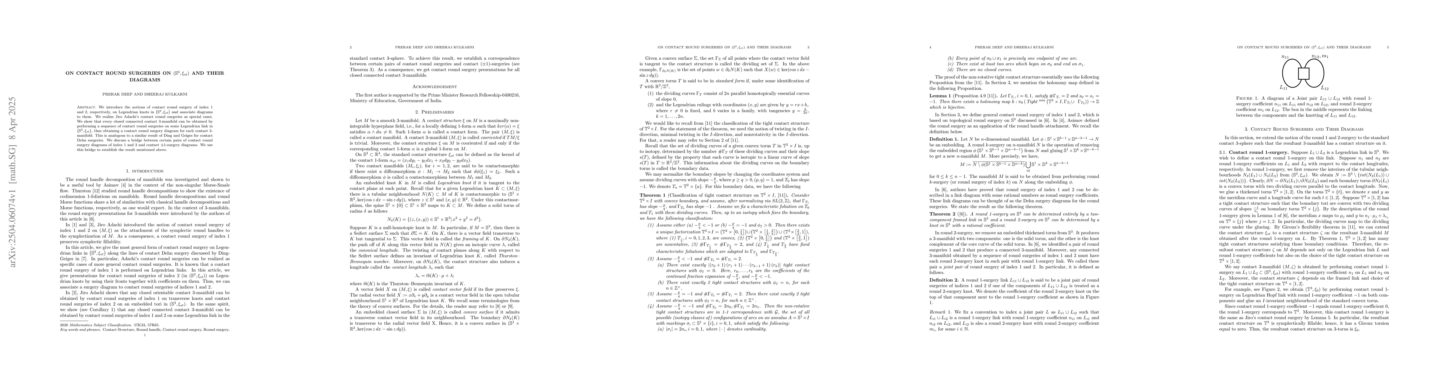 Thumbnail for On Contact Round Surgeries on $(\mathbb{S}^3,ξ_{st})$ and Their
  Diagrams
