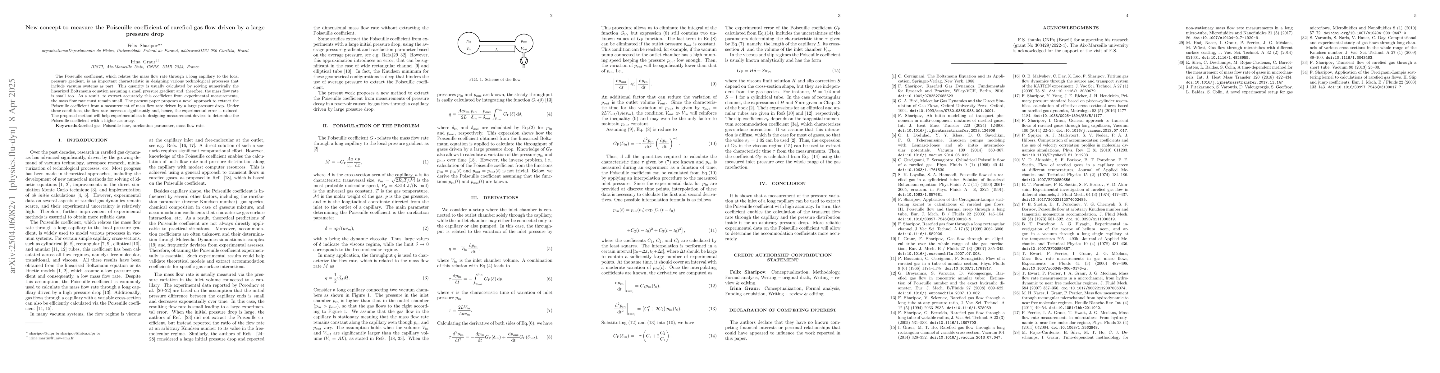 Thumbnail for New concept to measure the Poiseuille coefficient of rarefied gas flow
  driven by a large pressure drop