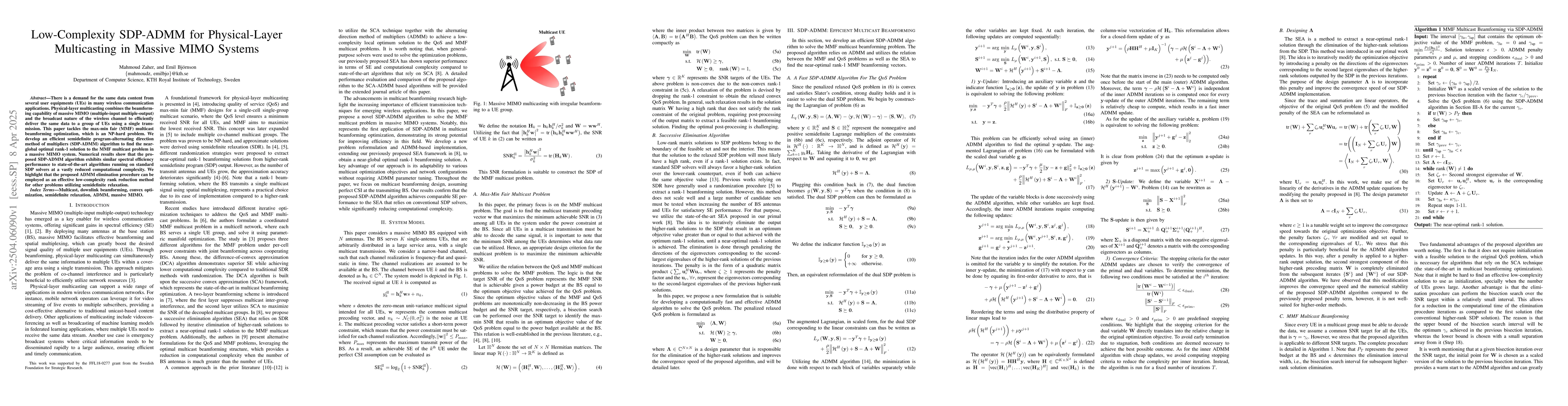 Thumbnail for Low-Complexity SDP-ADMM for Physical-Layer Multicasting in Massive MIMO
  Systems