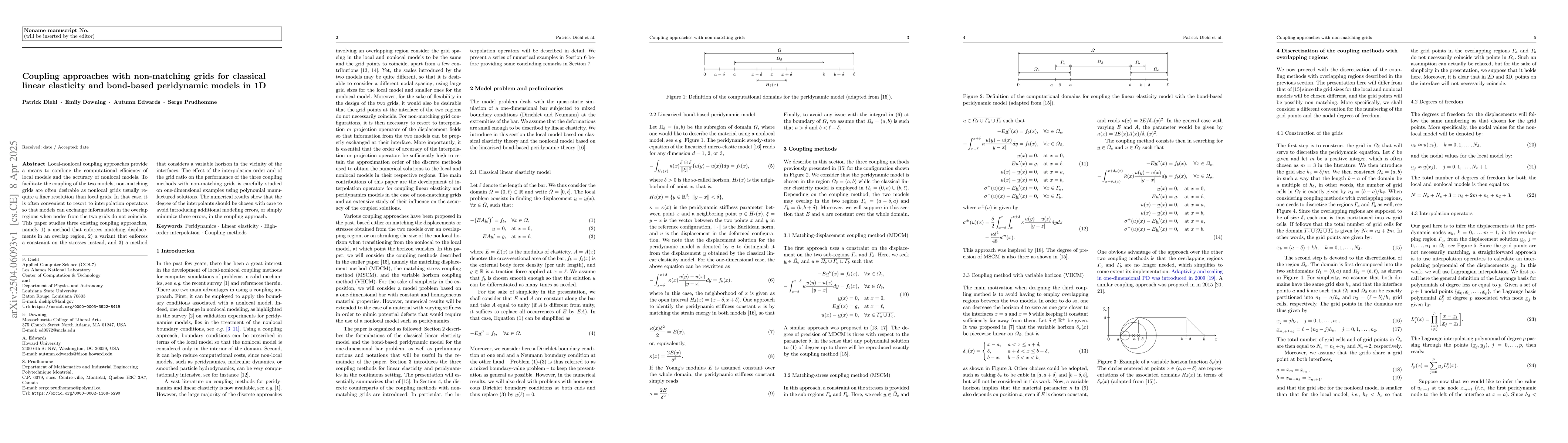 Thumbnail for Coupling approaches with non-matching grids for classical linear
  elasticity and bond-based peridynamic models in 1D