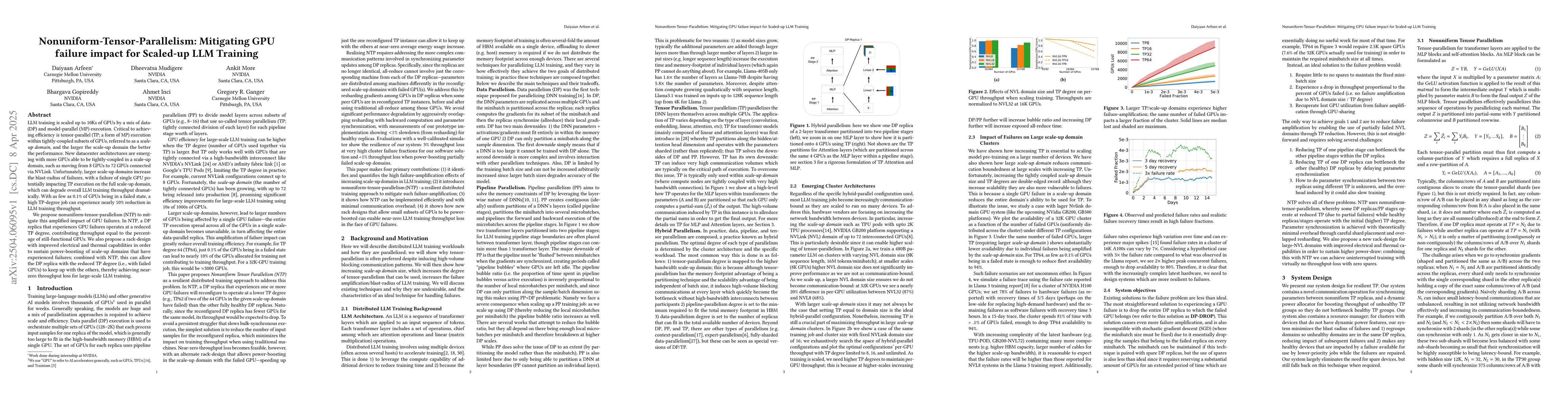 Thumbnail for Nonuniform-Tensor-Parallelism: Mitigating GPU failure impact for
  Scaled-up LLM Training