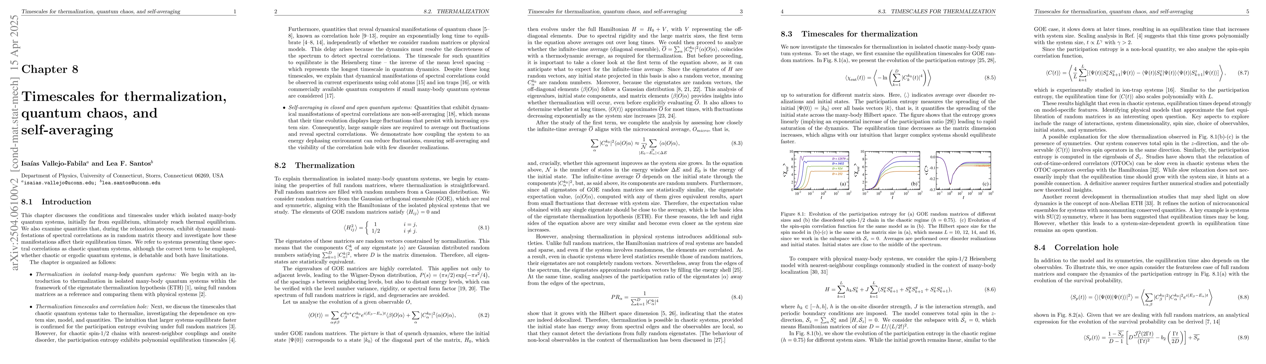 Thumbnail for Timescales for thermalization, quantum chaos, and self-averaging