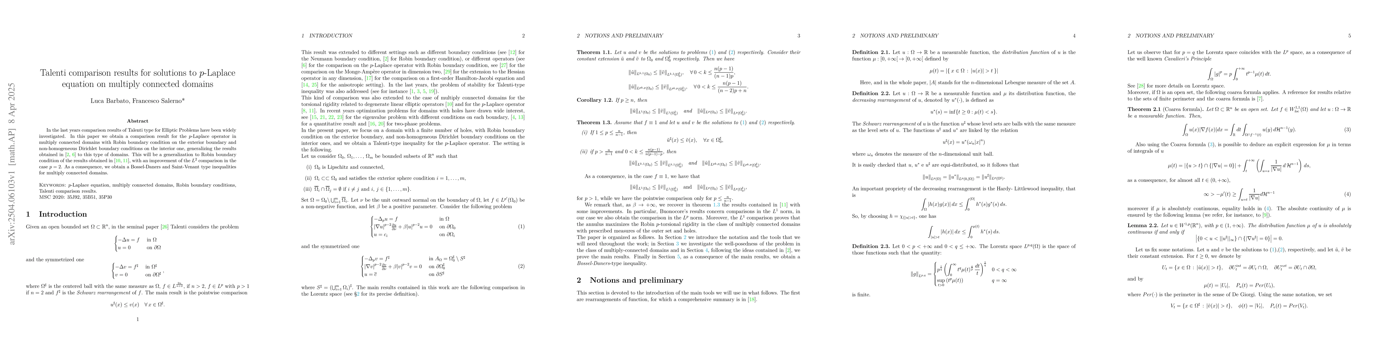Thumbnail for Talenti comparison results for solutions to $p$-Laplace equation on
  multiply connected domains