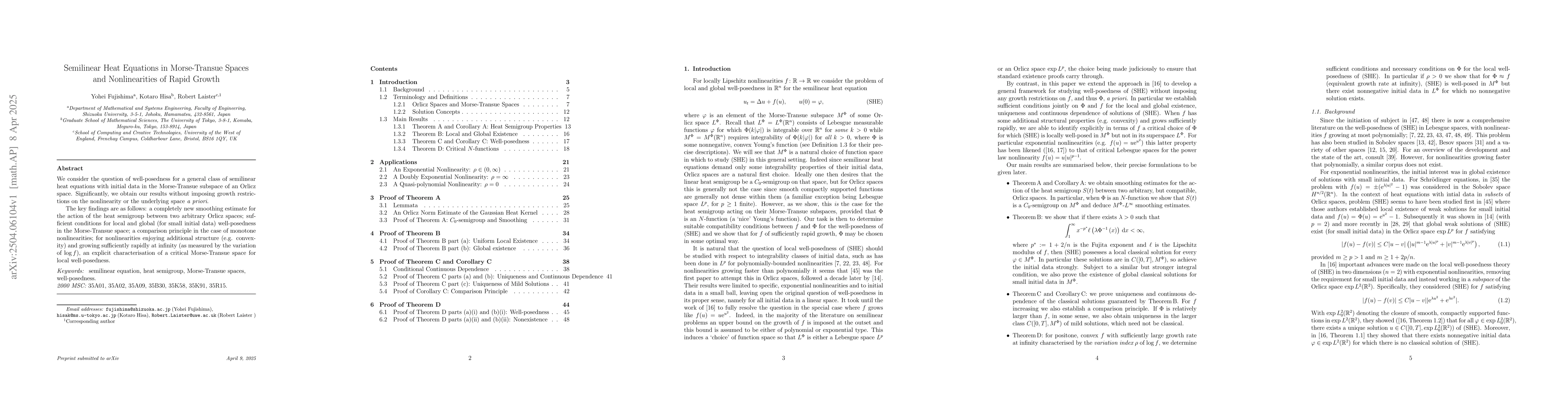 Thumbnail for Semilinear Heat Equations in Morse-Transue Spaces and Nonlinearities of
  Rapid Growth