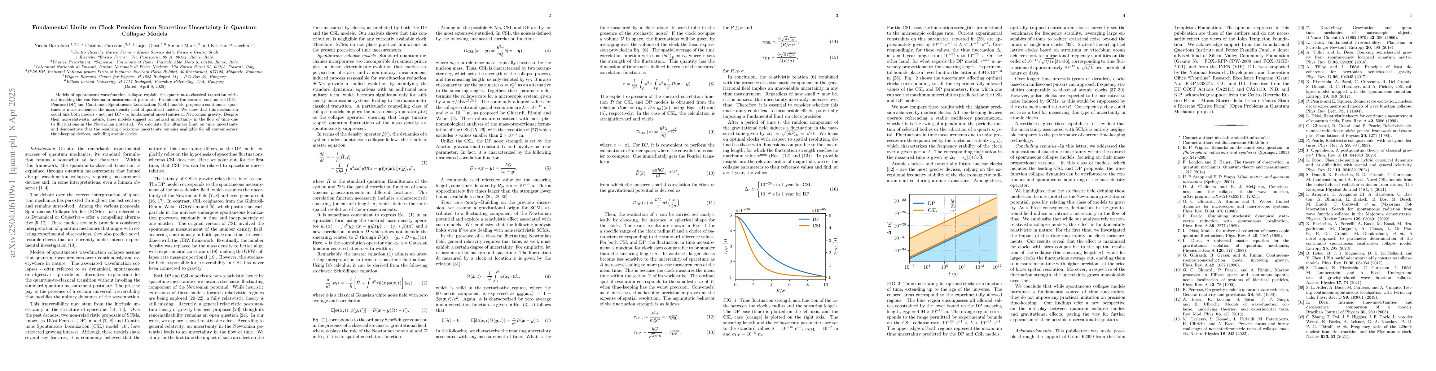Thumbnail for Fundamental Limits on Clock Precision from Spacetime Uncertainty in
  Quantum Collapse Models