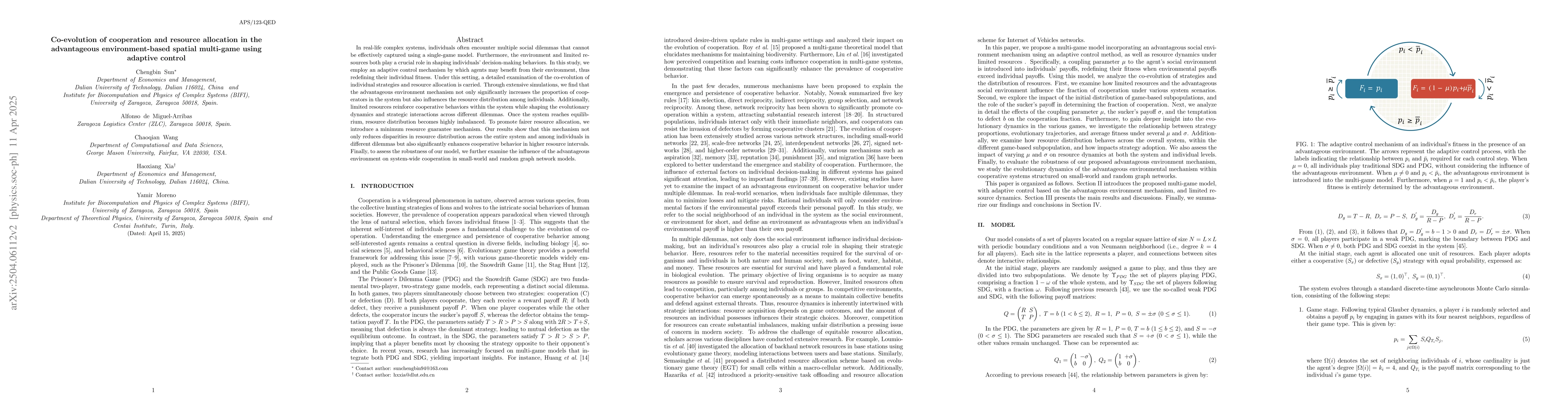 Thumbnail for Co-evolution of cooperation and resource allocation in the advantageous
  environment-based spatial multi-game using adaptive control