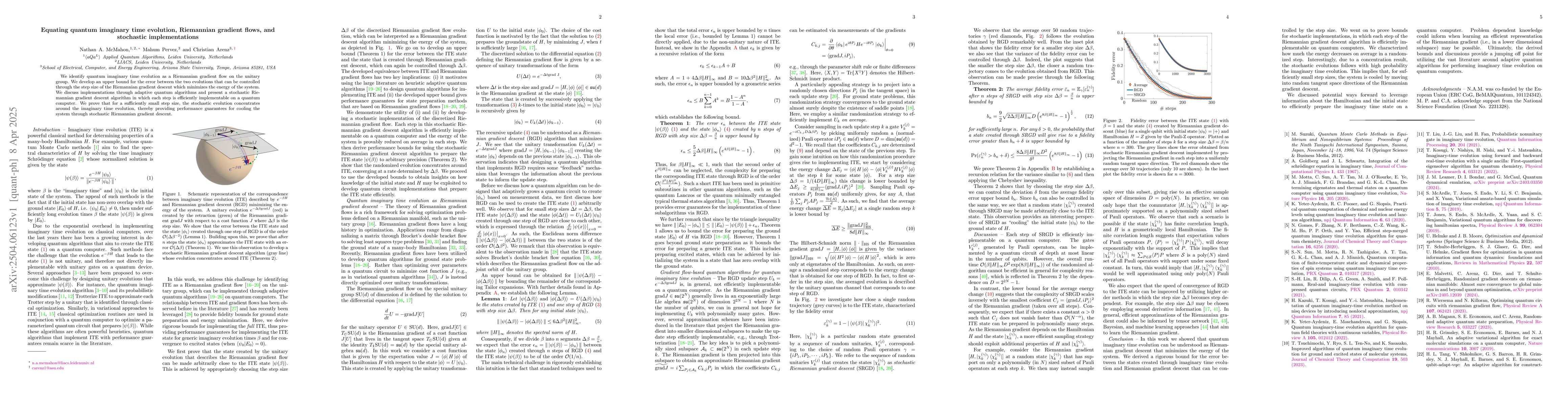 Thumbnail for Equating quantum imaginary time evolution, Riemannian gradient flows,
  and stochastic implementations