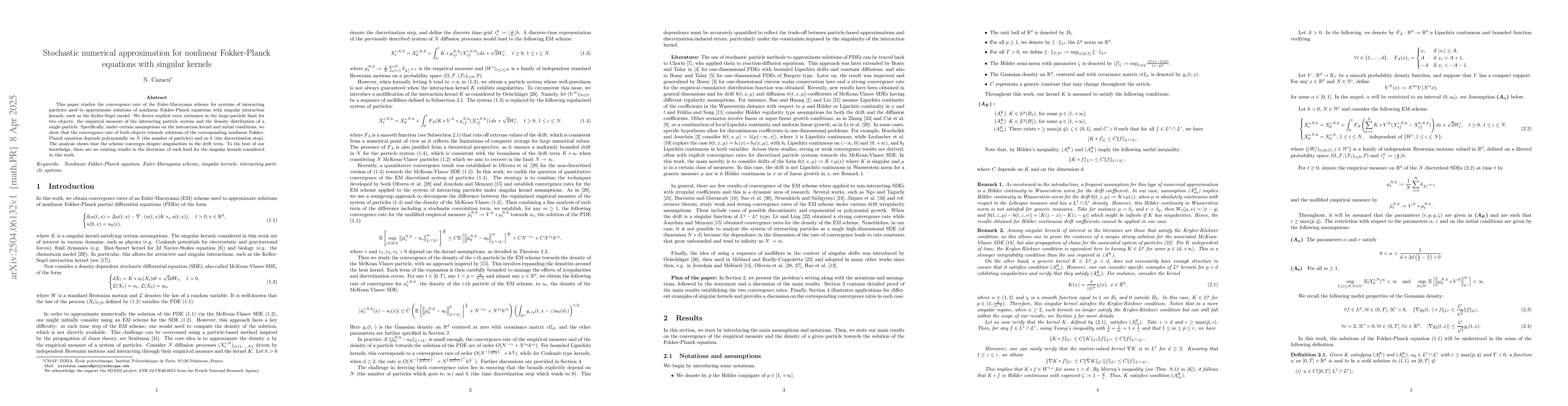 Thumbnail for Stochastic numerical approximation for nonlinear Fokker-Planck equations
  with singular kernels