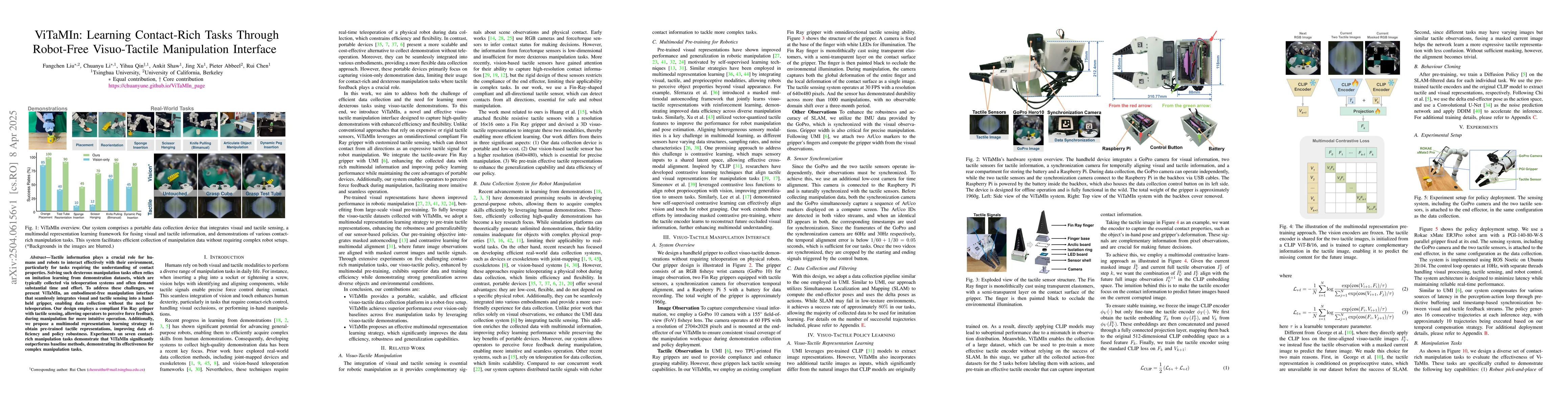 Thumbnail for ViTaMIn: Learning Contact-Rich Tasks Through Robot-Free Visuo-Tactile
  Manipulation Interface