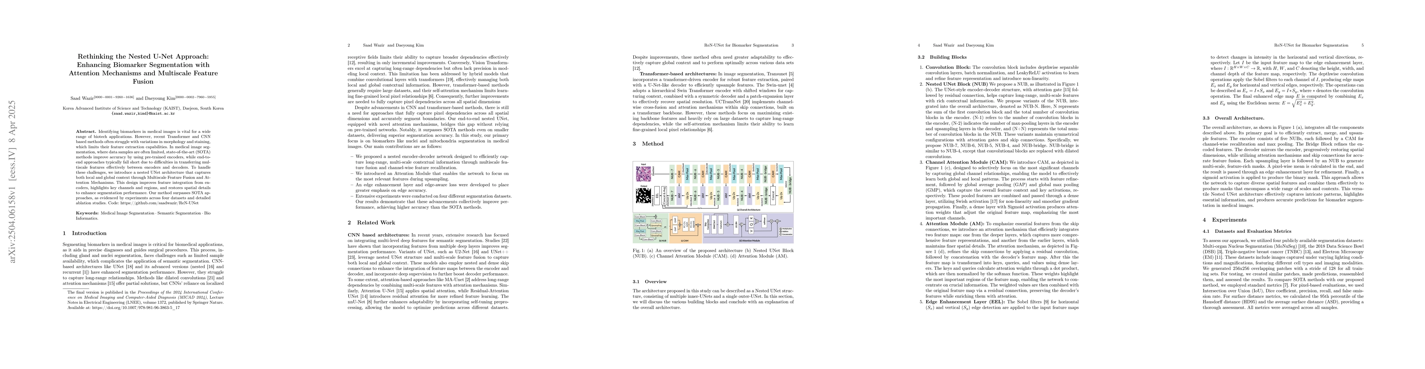 Thumbnail for Rethinking the Nested U-Net Approach: Enhancing Biomarker Segmentation
  with Attention Mechanisms and Multiscale Feature Fusion