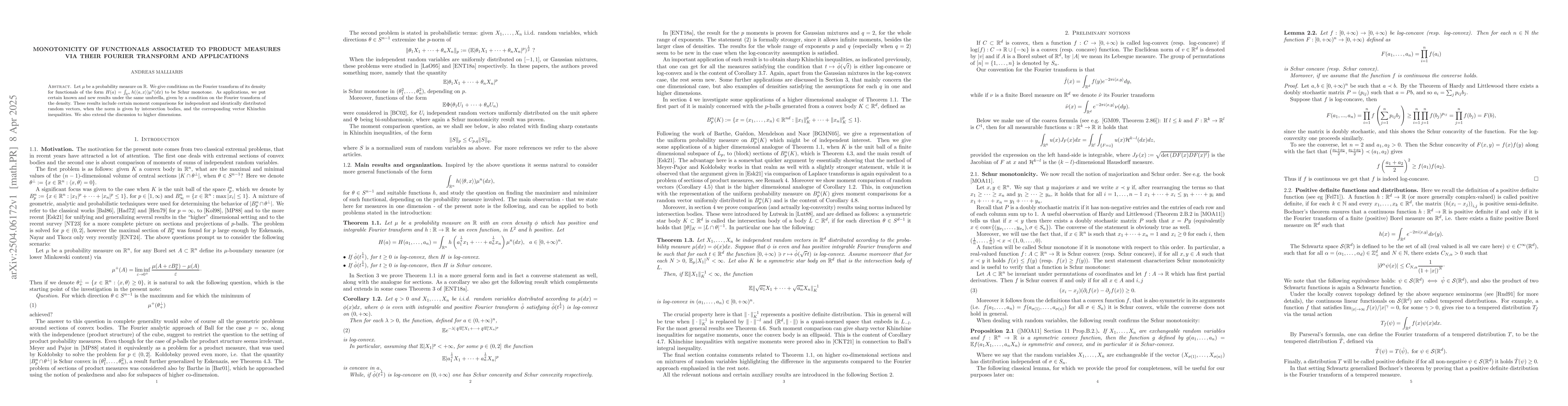 Thumbnail for Monotonicity of functionals associated to product measures via their
  Fourier transform and applications