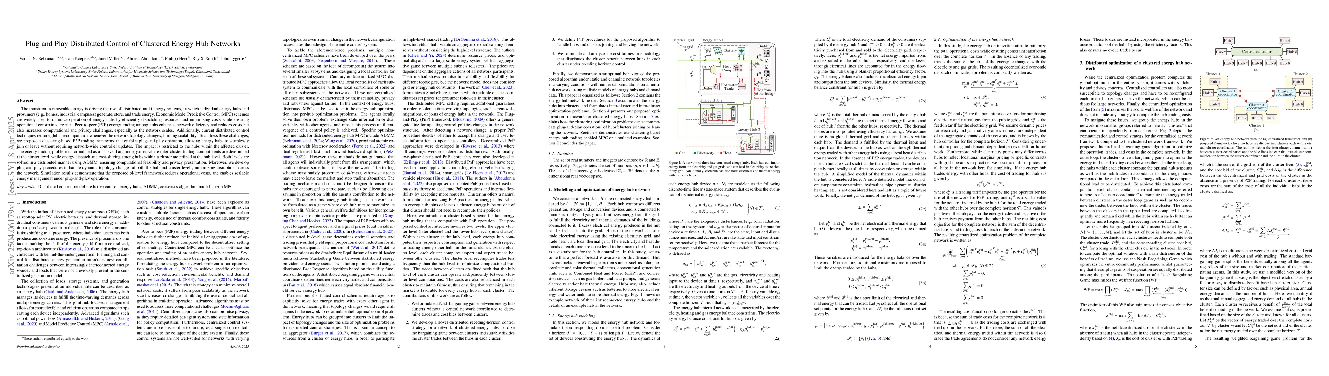 Thumbnail for Plug and Play Distributed Control of Clustered Energy Hub Networks