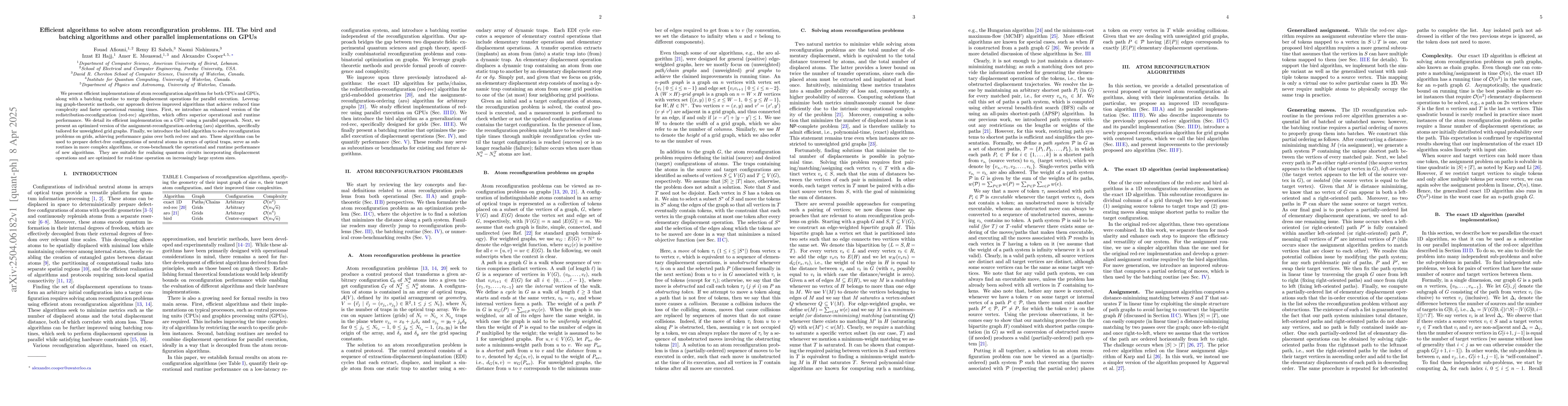 Thumbnail for Efficient algorithms to solve atom reconfiguration problems. III. The
  bird and batching algorithms and other parallel implementations on GPUs