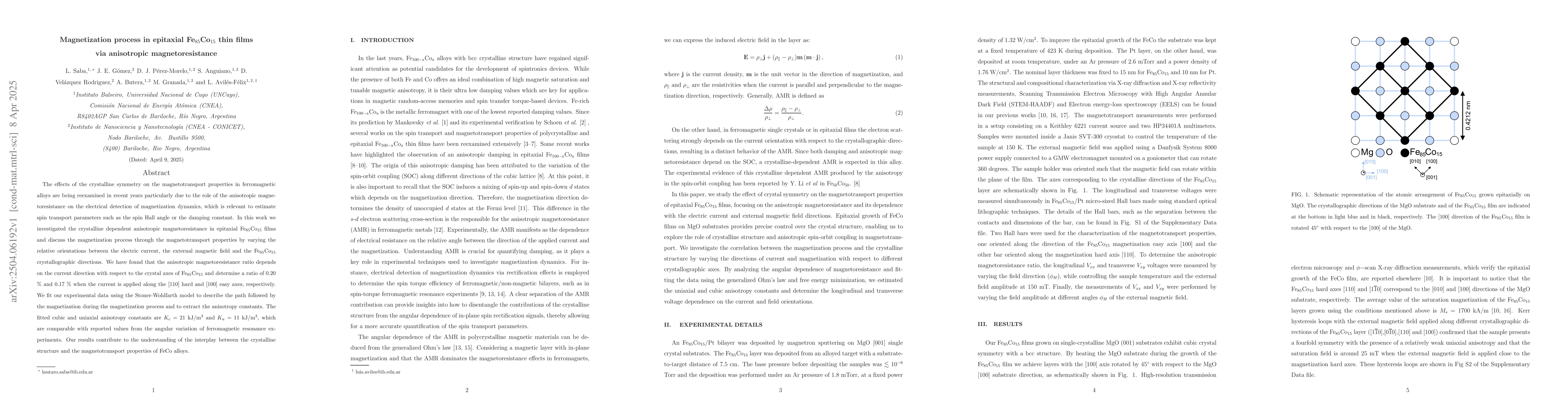 Thumbnail for Magnetization process in epitaxial Fe$_{85}$Co$_{15}$ thin films via
  anisotropic magnetoresistance