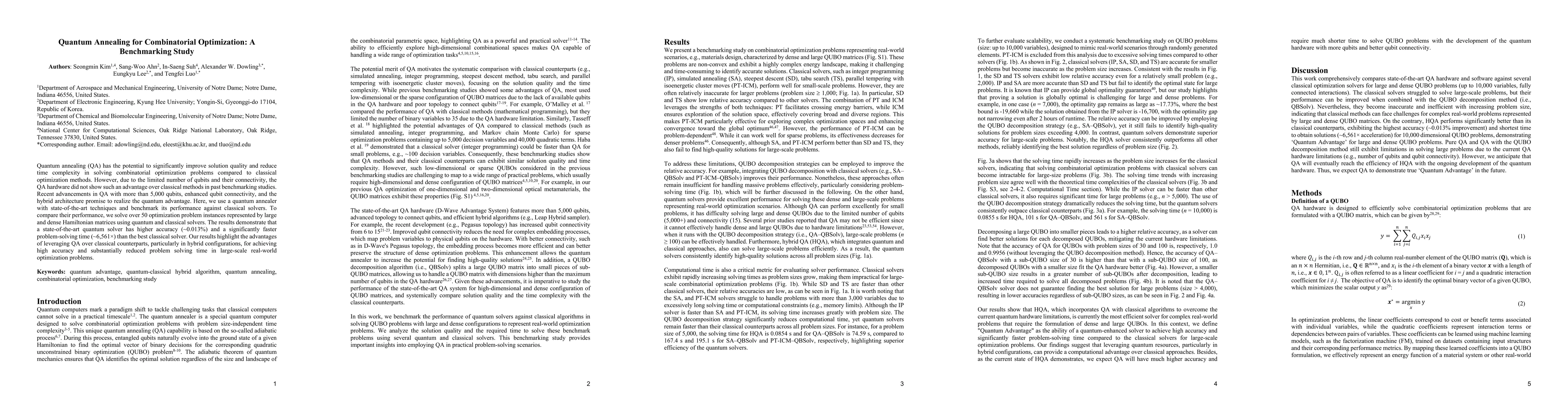 Thumbnail for Quantum Annealing for Combinatorial Optimization: A Benchmarking Study