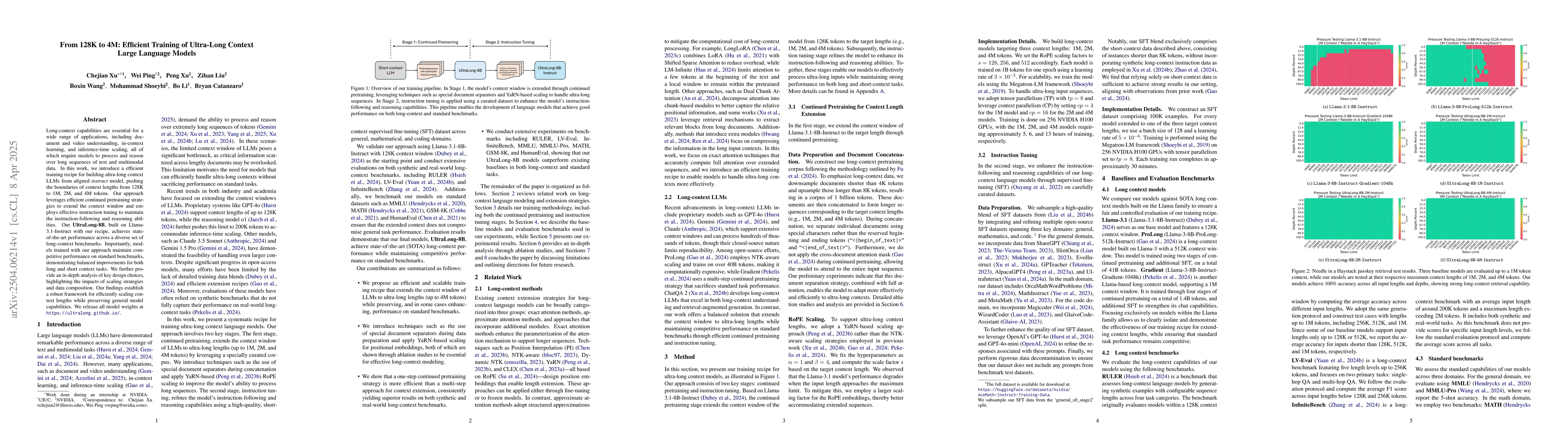 Thumbnail for From 128K to 4M: Efficient Training of Ultra-Long Context Large Language
  Models