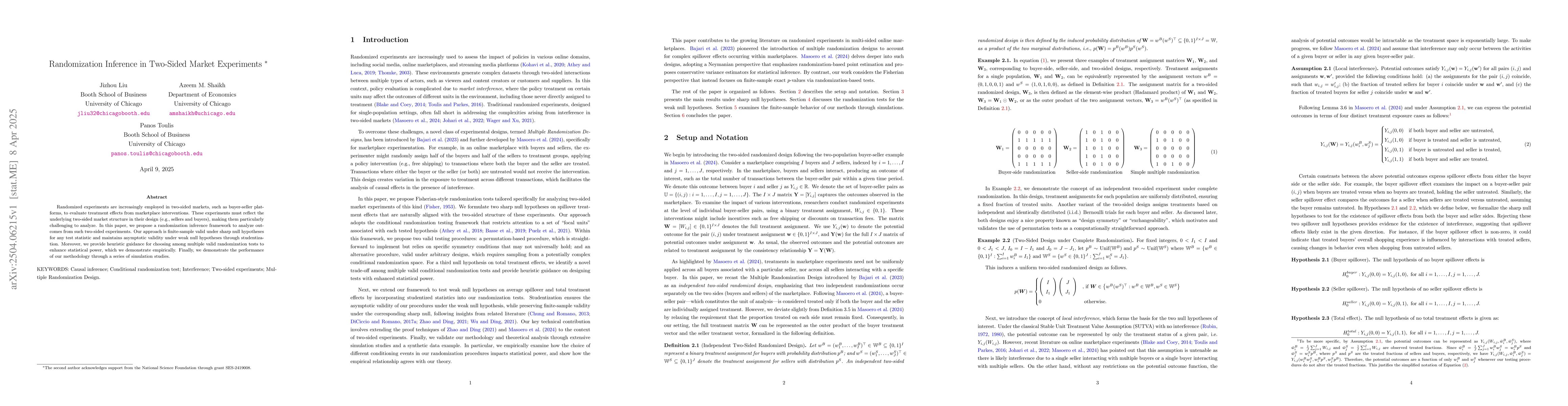 Thumbnail for Randomization Inference in Two-Sided Market Experiments