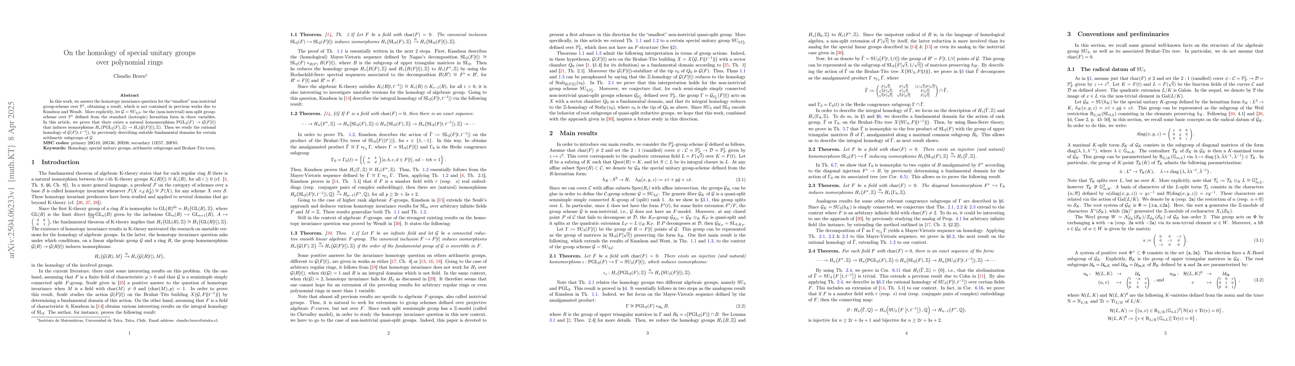 Thumbnail for On the homology of special unitary groups over polynomial rings