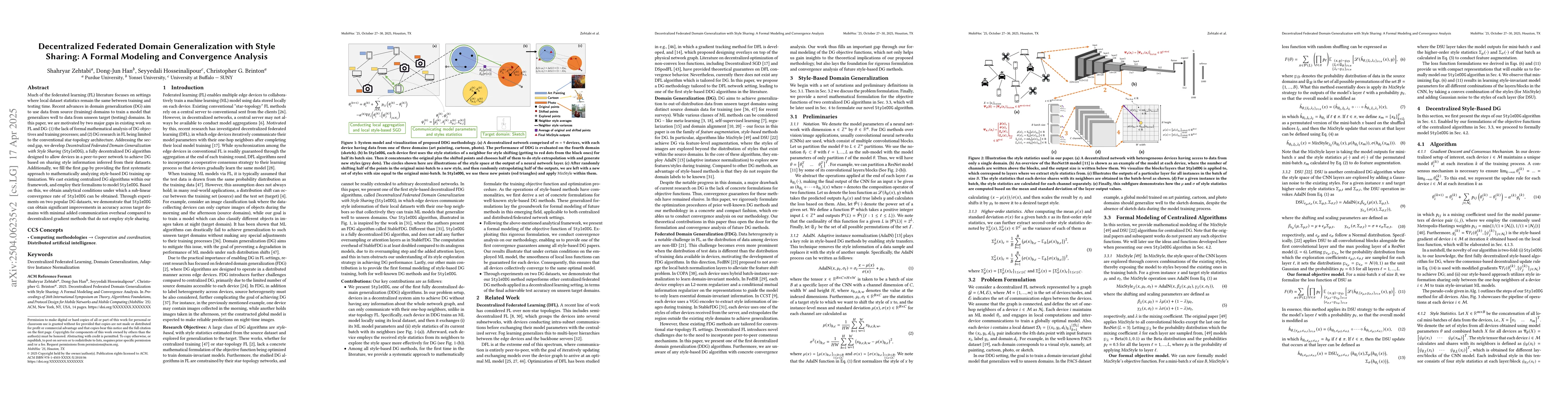 Thumbnail for Decentralized Federated Domain Generalization with Style Sharing: A
  Formal Modeling and Convergence Analysis