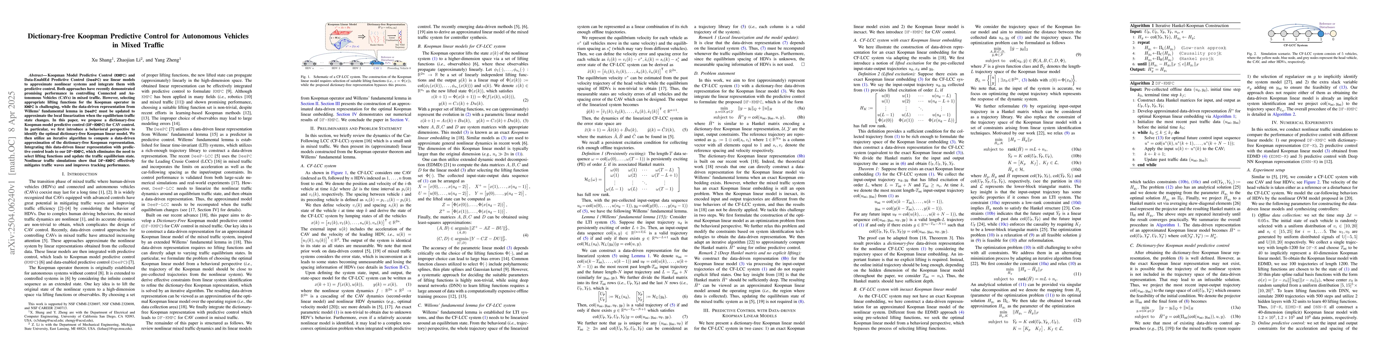 Thumbnail for Dictionary-free Koopman Predictive Control for Autonomous Vehicles in
  Mixed Traffic