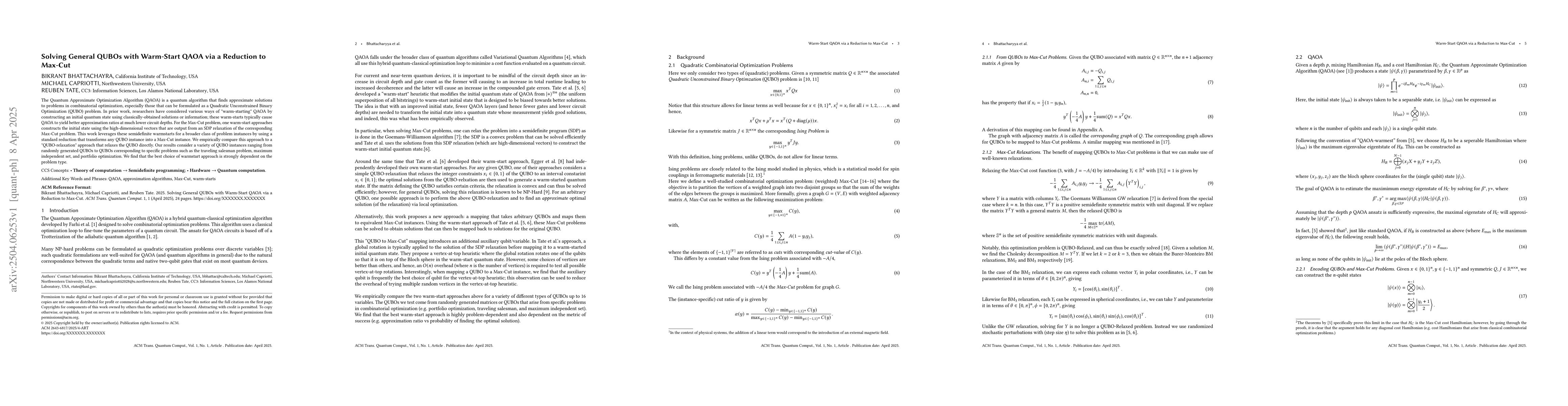 Thumbnail for Solving General QUBOs with Warm-Start QAOA via a Reduction to Max-Cut