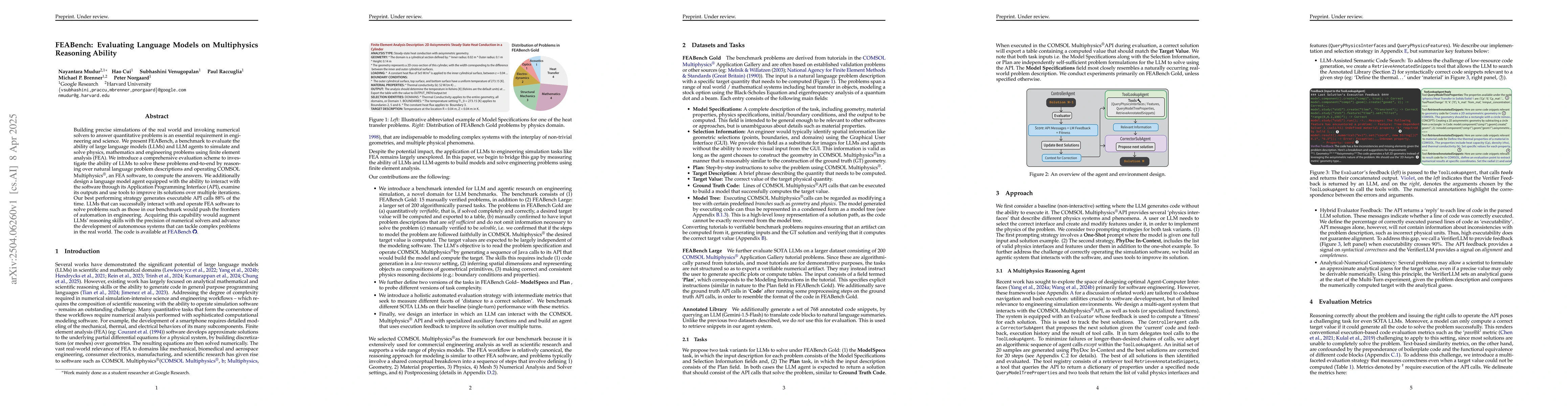 Thumbnail for FEABench: Evaluating Language Models on Multiphysics Reasoning Ability