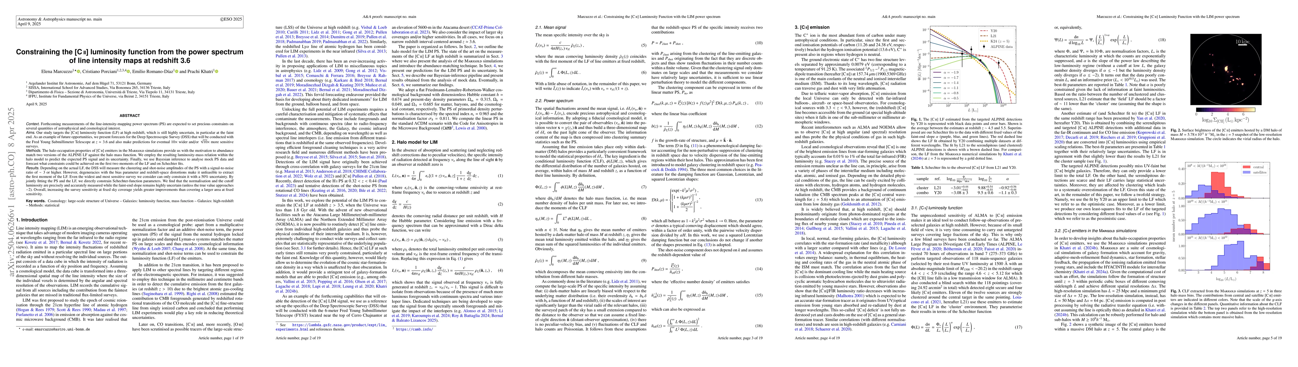 Thumbnail for Constraining the [CII] luminosity function from the power spectrum of
  line intensity maps at redshift 3.6