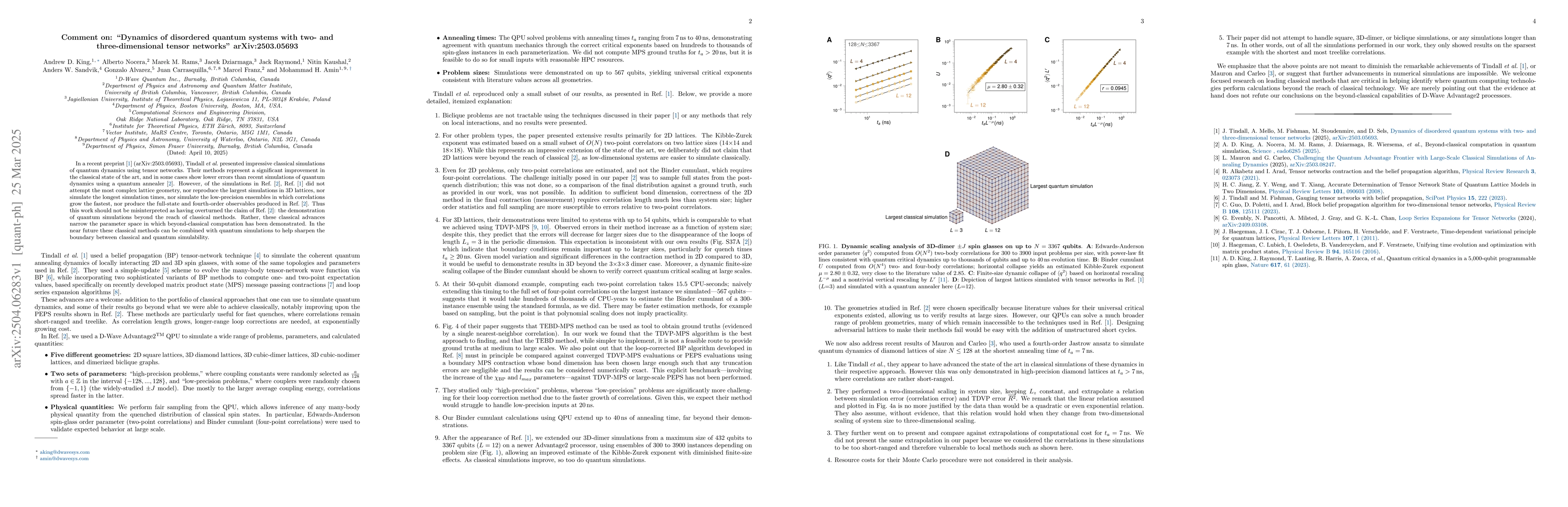 Thumbnail for Comment on: "Dynamics of disordered quantum systems with two- and
  three-dimensional tensor networks" arXiv:2503.05693