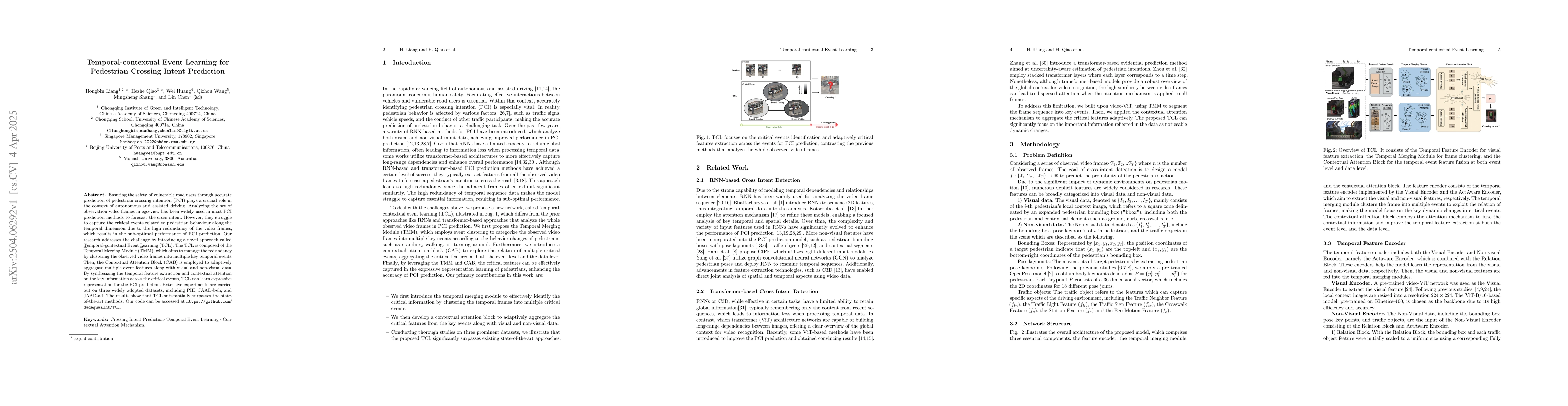 Thumbnail for Temporal-contextual Event Learning for Pedestrian Crossing Intent
  Prediction