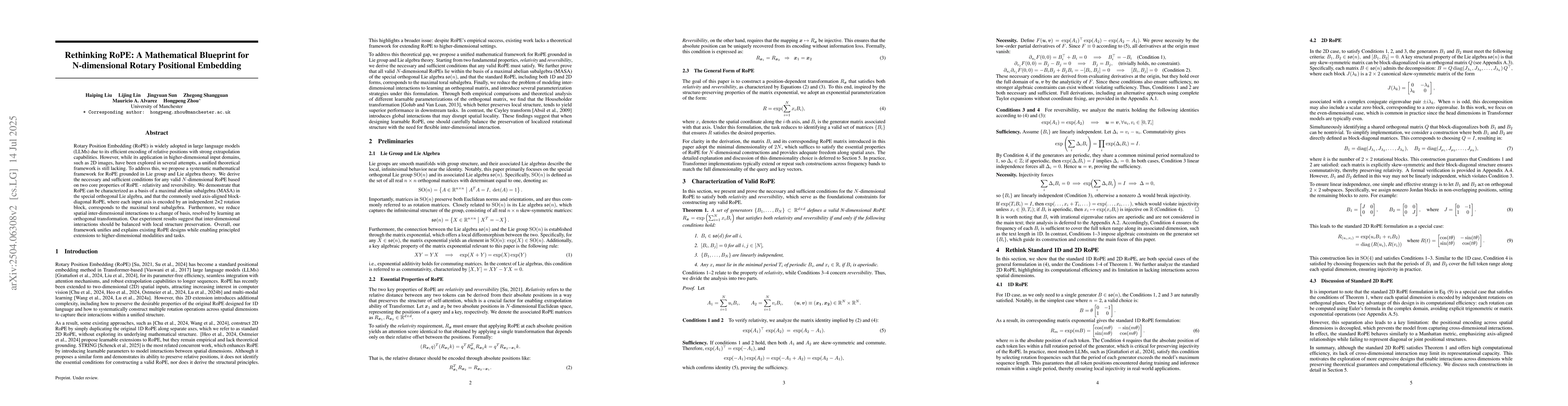 Thumbnail for Rethinking RoPE: A Mathematical Blueprint for N-dimensional Positional
  Embedding
