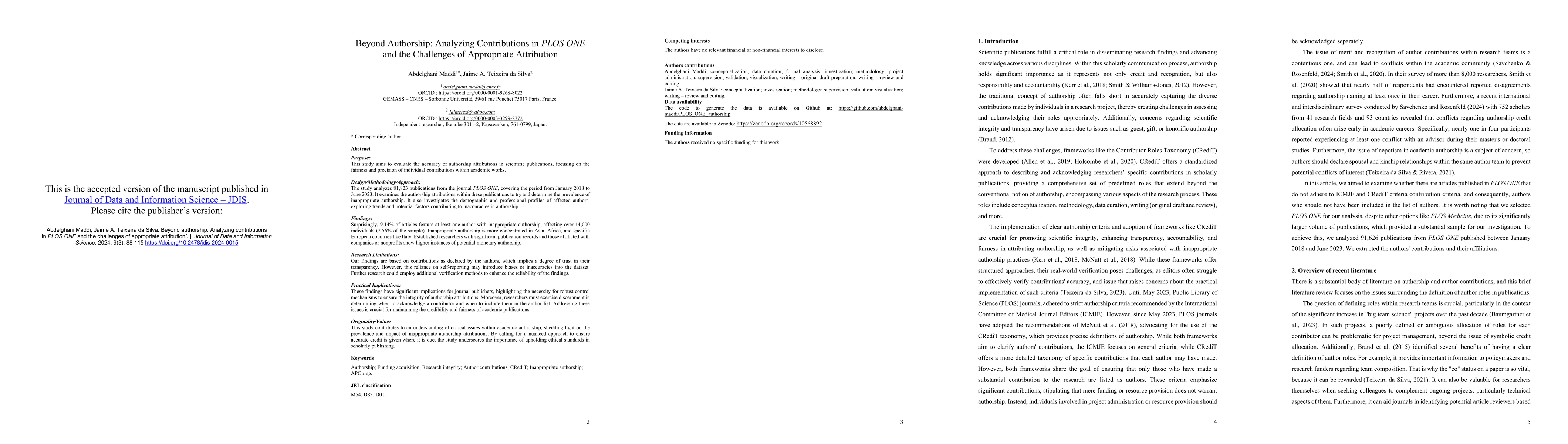 Thumbnail for Beyond authorship: Analyzing contributions in PLOS ONE and the
  challenges of appropriate attribution