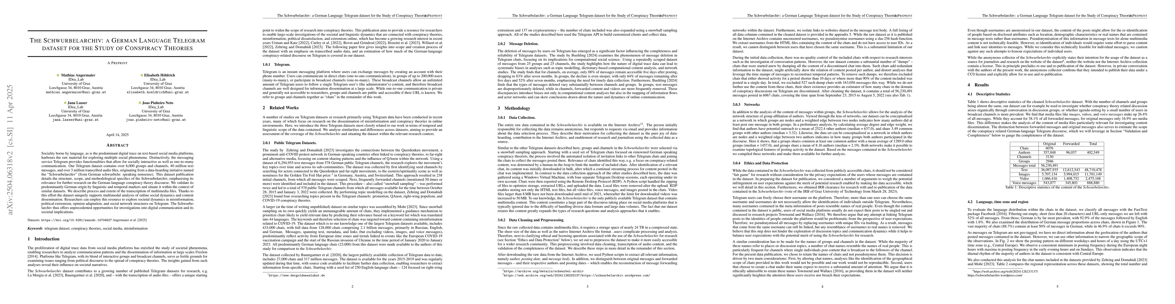 Thumbnail for The Schwurbelarchiv: a German Language Telegram dataset for the Study of
  Conspiracy Theories