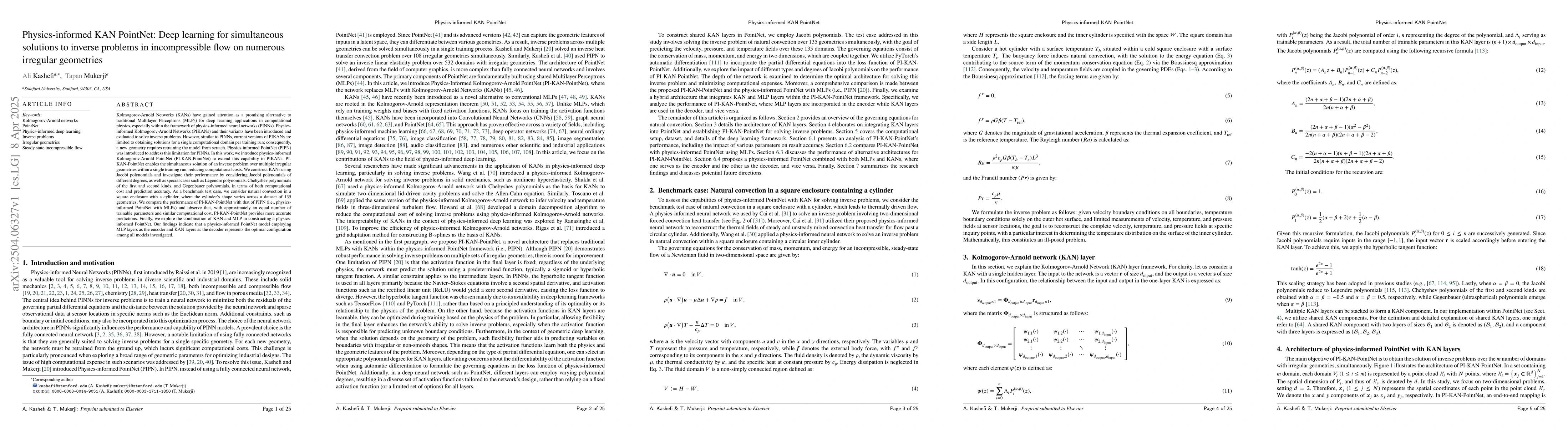 Thumbnail for Physics-informed KAN PointNet: Deep learning for simultaneous solutions
  to inverse problems in incompressible flow on numerous irregular geometries