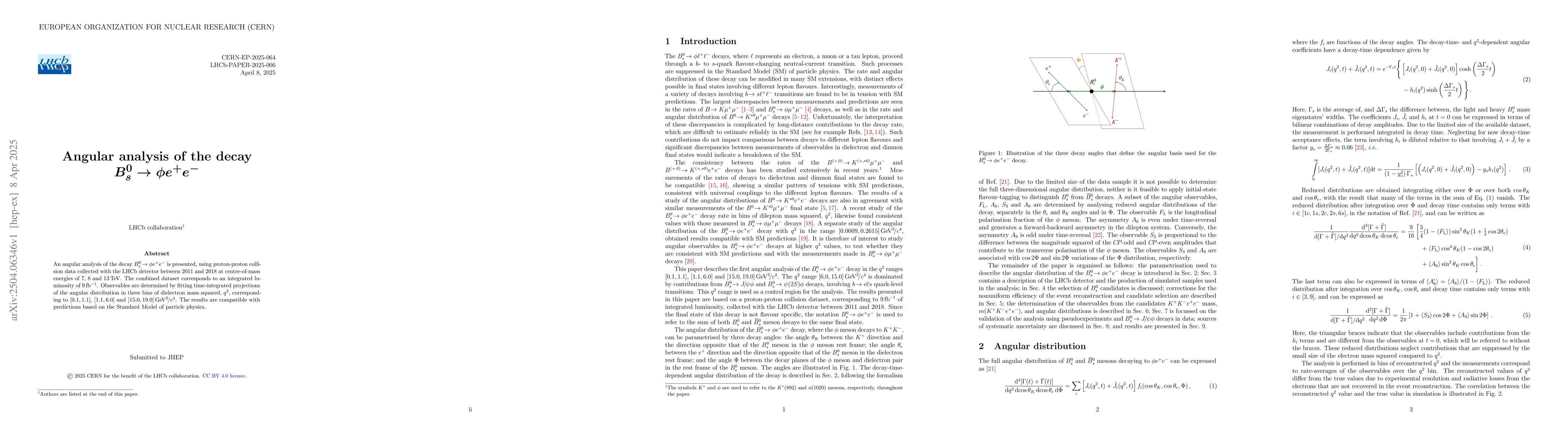 Thumbnail for Angular analysis of the decay $B_{s}^{0}\toφe^+e^-$