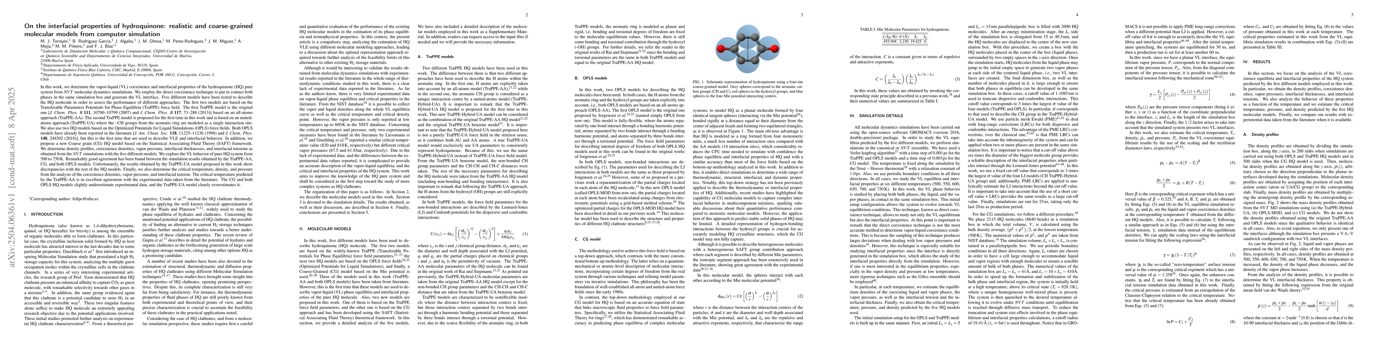 Thumbnail for On the interfacial properties of hydroquinone: realistic and
  coarse-grained molecular models from computer simulation