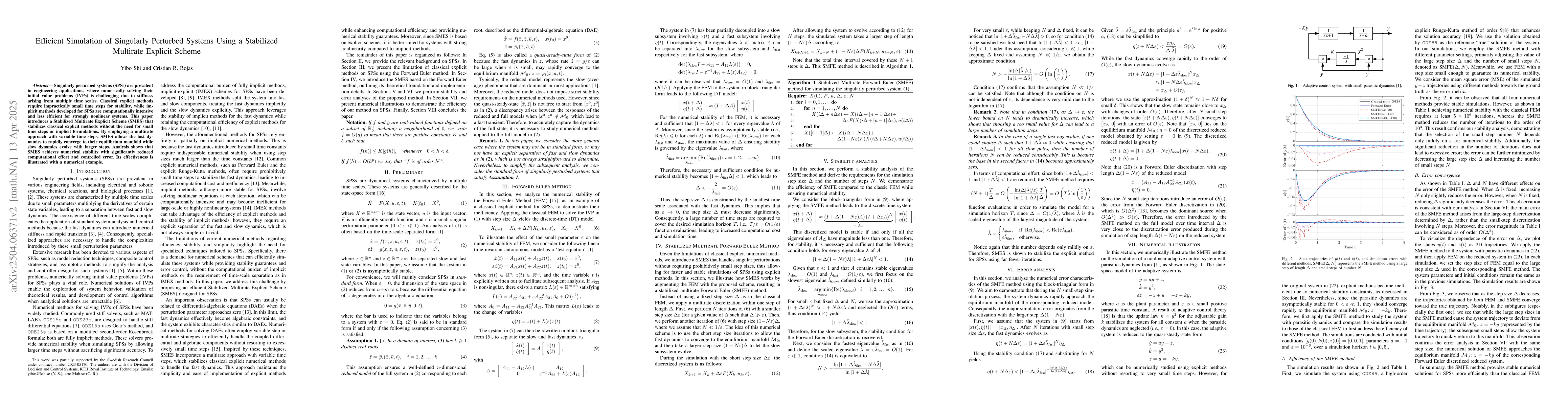 Thumbnail for Efficient Simulation of Singularly Perturbed Systems Using a Stabilized
  Multirate Explicit Scheme